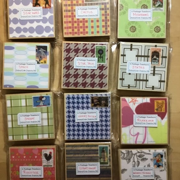 DC & State Coasters, 4 pack, Postage Stamp Wood Coaster Set with Cork Backing, D - Picture 9 of 9